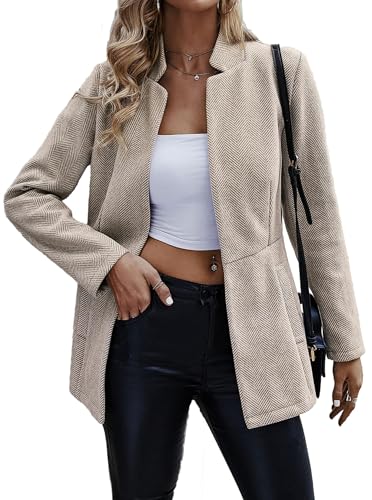 Jhsnjnr Damen Offene Vorne Business Anzug Jacke Reverskragen Lässige Arbeit Büro Mental Langarm Oberteile Blazer von Jhsnjnr
