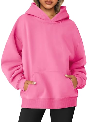 Jhsnjnr Damen Oversize Hoodie Pullover Einfarbig Langarm Kapuzenpullover Sport Oberteile Hoody Sweatshirt mit Kapuze von Jhsnjnr
