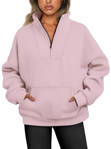 Jhsnjnr Damen Oversize Sweatshirt Fleece-Innerfutter Halber Reißverschluss Pulli Sweater Langarm Stehkragen Sweatjacke Pullover von Jhsnjnr