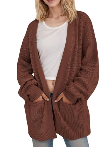 Jhsnjnr Damen Oversized Strickjacke mit Taschen Langarm Strickmantel Pullover Herbst Open Front Strick Cardigan von Jhsnjnr
