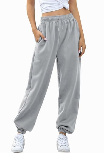 Jhsnjnr Damen Sport-Jogginghosen Lang Bequeme Trainingshose Weites Bein Baggy Sporthose mit Cinch Bottom Sweathose von Jhsnjnr