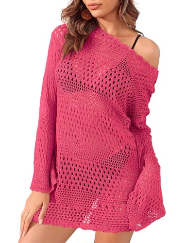 Jhsnjnr Damen Strand Häkelkleid Bademode Cover-ups Langarm Knielang Strandtunika Sommerkleid Badeanzug Bikini Cover Up von Jhsnjnr