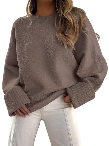 Jhsnjnr Damen Strickpullover Rundhals Bequem Plüsch Pullover Warm Fuzzy Langarm Winter Pulli Oberteile Lose Herbst Casual Oversize Sweater von Jhsnjnr