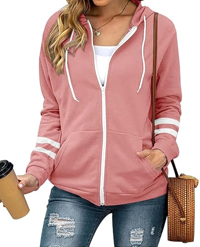 Jhsnjnr Damen Sweatjacke Langarm Reißverschluss Sportjacke Leichte Kapuzenjacke mit Kapuze Full Zip Sweatshirt Jacke Outwear Jacken von Jhsnjnr