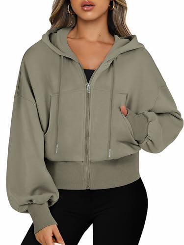 Jhsnjnr Damen Sweatjacke Reißverschluss Cropped Zipper Hoodie mit Tasche Bequemer Langarm Crop Top Sweatshirts Kapuzenjacke von Jhsnjnr