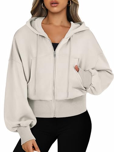 Jhsnjnr Damen Sweatjacke mit Kapuze Crop Hoodie Langarm Sweatshirt mit Reißverschluss Taschen Herbst Winter Leichte Kapuzenjacke von Jhsnjnr