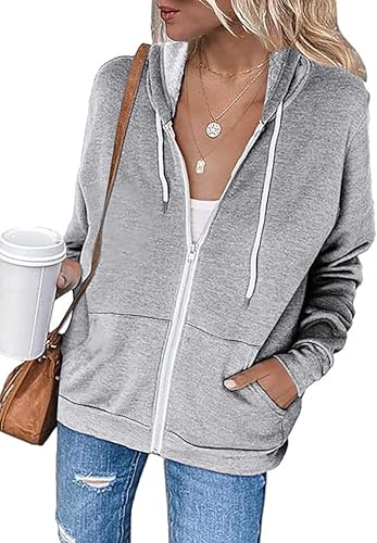 Jhsnjnr Damen Sweatjacke mit Reißverschluss Taschen Sportliche Hoodie Langarm Kapuzenpullover Herbst Fleecejacke Sweatshirt von Jhsnjnr