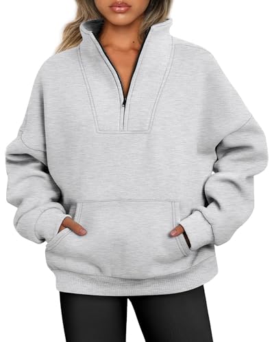 Jhsnjnr Damen Sweatshirt Fleece Rollkragenpullover Herbstjacke mit Känguru Tasche Oversize Half Zip Langarm Pullover Sweater von Jhsnjnr