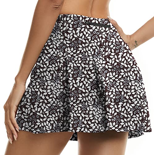 Jhsnjnr Damen Workout Skorts Röcke mit Shorts Hohe Taille Athletic Plissee Tennisrock, Blätter, Blumen, Groß von Jhsnjnr