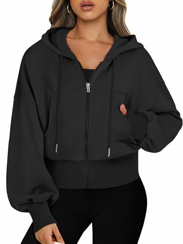 Jhsnjnr Damen Zip Up Hoodie Langarm Sweatjacke mit Kapuze Leichte Reißverschluss Kapuzenpullover Sweatshirt Crop Jacke von Jhsnjnr