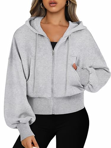 Jhsnjnr Damen Zipper Sweatjacke Reißverschluss Langarm Hoodie mit Kapuze Dünne Sportjacke Sweatshirt Leichte Cropped Jacke von Jhsnjnr