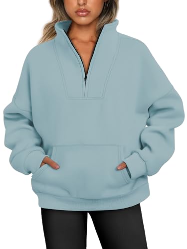 Jhsnjnr Fleecepullover Damen Herbst Langarm Oversize Basic Hoodie mit Reißverschluss Half Zip Sweater Pullover Sweatshirt von Jhsnjnr
