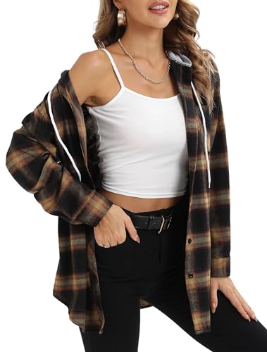 Jhsnjnr Kariertes Hemd Damen Oversize Kordelzug Oktoberfest Bluse Hoodie Langarm Flanell Karohemd von Jhsnjnr