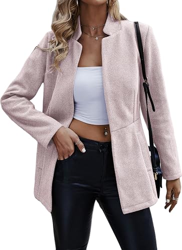 Jhsnjnr Longblazer Damen Elegant Arbeit Open Front Mantel Langarm Oberteile Tailliert Stehkragen Tweed Blazer von Jhsnjnr
