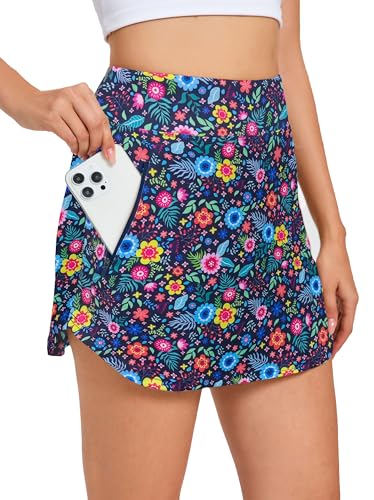 Jhsnjnr Minirock Damen Golf Tennisrock Hohe Taille Sportrock Training Wandern Blumen Sommerrock Kurz Activewear Skort von Jhsnjnr