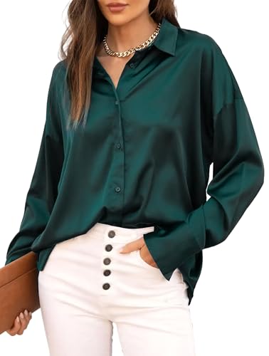 Jhsnjnr Satin Bluse Longsleeve Damen Elegant Seide Glänzend Bluse Sommer Business Oberteile mit Knöpfen V-Ausschnitt Hemd von Jhsnjnr