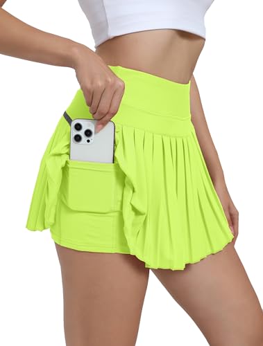 Jhsnjnr Skort Damen Workout Faltenrock High Waist Gummizug Hosenrock Kurz Sportrock mit Hose Taschen Plissiert Golf Tennisrock von Jhsnjnr