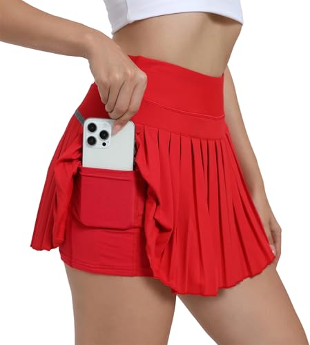 Jhsnjnr Tennisrock Damen mit Hose Sommer Kurz Hosenrock mit Taschen Hohe Taille Plissierte Golfrock Sportrock Workout Skort von Jhsnjnr