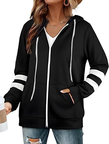 Jhsnjnr Sweatjacke Damen Zipper Hoodie Langarm Fleece Sweatshirt Jacke mit Taschen Sport Herbst Full Zip Kordelzug Kapuzenpullover von Jhsnjnr