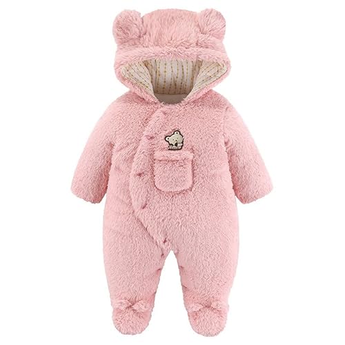 Baby Jungen Mädchen Schneeanzüge Winter Overall Winter Schneeanzug Flanell Outfits Kleinkind Bär Kinderwagenanzug Rosa 6-9 Monate von JiAmy