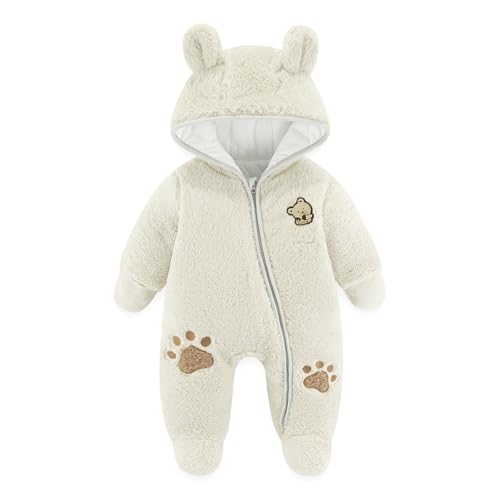 Baby Schneeanzüge Winter Overall mit Kapuze Fleece Strampler Mädchen Jungen Warm Outfits- Gr. 3-6 Monate (66 cm), Weiß von JiAmy