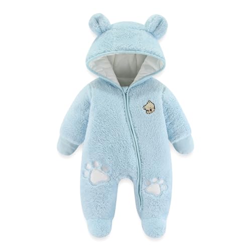 Baby Schneeanzüge Winter Overall mit Kapuze Fleece Strampler Mädchen Jungen Warm Outfits- Gr. 9-12 Monate (80 cm), Blau von JiAmy