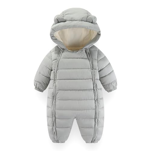 Baby Schneeanzug Overall Winter mit Kapuze Strampler Jungen Mädchen Säugling Schnee Tragen Dick Jumpsuit Hellgrau 18-24 Monate von JiAmy