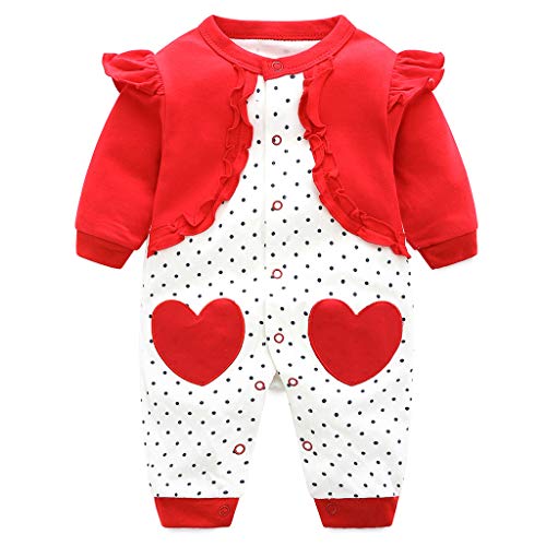 Baby Strampler Jungen Mädchen Spielanzug Baumwolle Säugling Overall Neugeborenes Schlafanzug Baby Langarm Schlafstrampler Rot 0-3 Monate von JiAmy