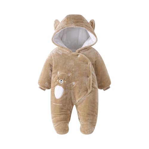 Baby Winter Fleece Overall Mit Kapuze Mädchen Jungen Schneeanzüge Warm Strampler Outfits Braun 3-6 Monate von JiAmy