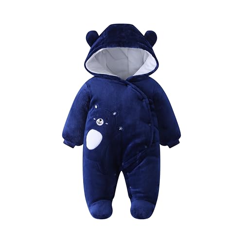 Baby Winter Fleece Overall Mit Kapuze Mädchen Jungen Schneeanzüge Warm Strampler Outfits Marineblau 3-6 Monate von JiAmy