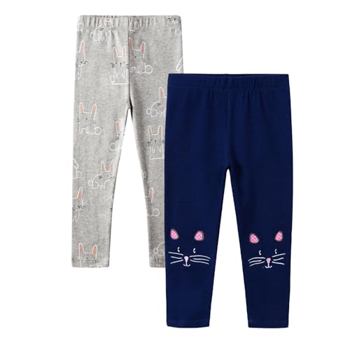 JiAmy 2er-Pack Mädchen Leggings Kinder Stretch Bunt Einhorn Muster Baumwolle Hosen für Mädchen 7 Jahre Blau&Grau von JiAmy