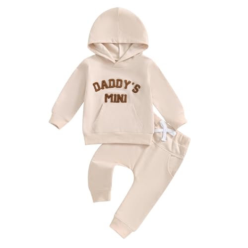 JiAmy Baby Jungen Kleidung Langarm Bekleidungsset Hoodie+Hose Zweiteiler Sweatshirt Set Babykleidung für Neugeborene Kleinkinder 6-12 Monate Beige von JiAmy