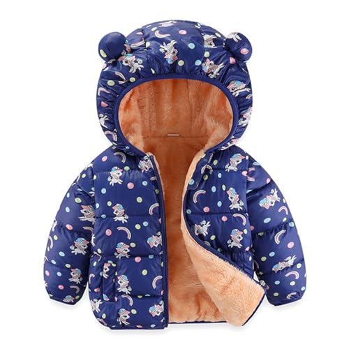 JiAmy Baby Kinder Winterjacke mit Kapuze Jungen Mädchen Wintermantel Winddicht Verdicken Warmen Kinder Jacke Reißverschluss Kapuzenjacke Fleece Mantel Blau 18-24 Monate von JiAmy