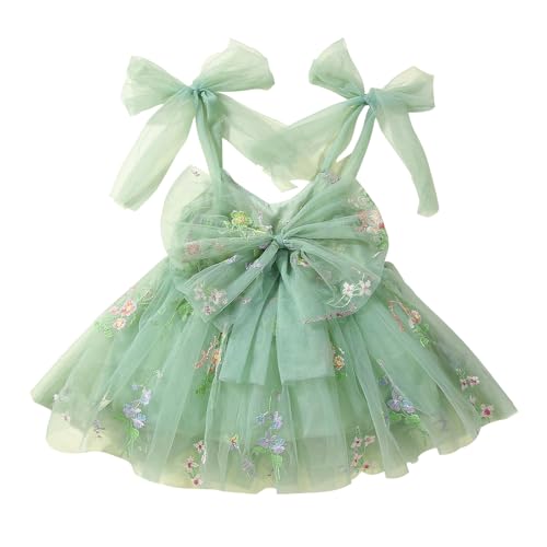 JiAmy Baby Mädchen Kleid Ärmellos Blumen Stickerei Tutu Kleider Kleinkind Geburtstag Party Prinzessin Tüllkleid mit Schleife Frühling Kleidung für Mädchen 3-4 Jahre Grün von JiAmy