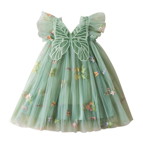 JiAmy Baby Mädchen Kleid Schmetterling Blumen Stickerei Ärmelloses Tüllkleid Kleinkind Sommer Hochzeit Geburtstag Party Prinzessin Kleider für Mädchen 4-5 Jahre Grün von JiAmy