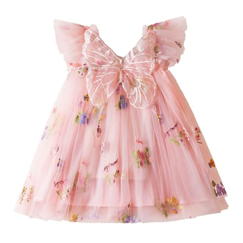 JiAmy Baby Mädchen Kleid Schmetterling Blumen Stickerei Ärmelloses Tüllkleid Kleinkind Sommer Hochzeit Geburtstag Party Prinzessin Kleider für Mädchen 6-12 Monate Rosa von JiAmy