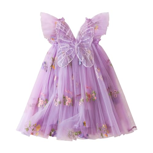 JiAmy Baby Mädchen Kleid Schmetterling Blumen Stickerei Ärmelloses Tüllkleid Kleinkind Sommer Hochzeit Geburtstag Party Prinzessin Kleider für Mädchen 6-12 Monate Violett von JiAmy