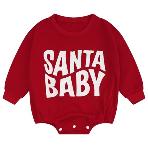 JiAmy Baby Mädchen Kleidung Neugeborenen Langarm Baumwolle Strampler Einhorn Sweatshirt Pullover Herbst Winter Christmas Bodysuit 6-12 Monate Rot Santa Baby von JiAmy