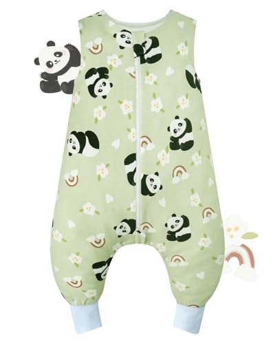 JiAmy Baby Schlafsack ohne Ärmel 1.0 Tog, Extended Beinen Schlafsäcke mit Beinen 100% Reine Ganzjährig Schlafanzug für Jungen Mädchen 6-18 Monate Dunkelgrün Panda von JiAmy