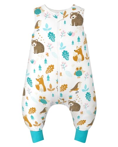 JiAmy Baby Schlafsack ohne Ärmel 1.0 Tog, Extended Beinen Schlafsäcke mit Beinen Superweiche 100% Reine Ganzjährig Schlafanzug für Jungen 80/2-3 Jahre, Grün von JiAmy