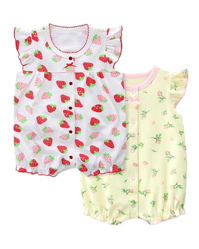 JiAmy Baby Strampler Mädchen Sommer 2er Pack, Kurzarm Jumpsuit Kleidung aus 100% Baumwolle, Spielanzug & Pyjama Babykleidung Gelb 0-3 Monate von JiAmy