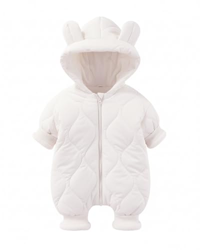 JiAmy Baby Winter Overall, Baby Mädchen und Jungen Warm Cartoon Strampler mit Kapuze Kleinkind Niedlichen Bären Reißverschluss Overall Kleinkind Winddicht Strampler für 6-9 Monate von JiAmy