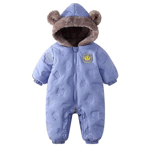 JiAmy Baby Winter Overall Mit Kapuze Schneeanzüge Outfits Fleece Bär Strampler Jungen Mädchen Jumpsuit Spielanzug Blau 18-24 Monate von JiAmy