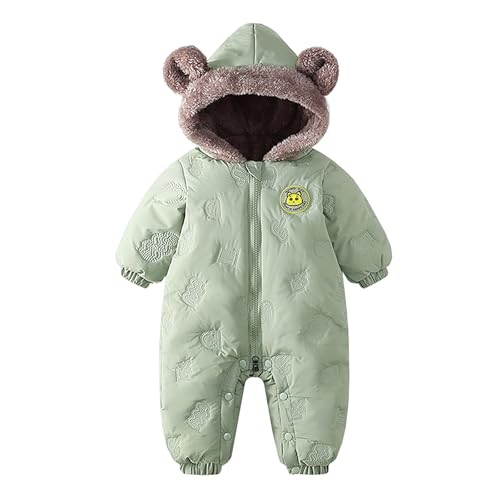 JiAmy Baby Winter Overall Mit Kapuze Schneeanzüge Outfits Fleece Bär Strampler Jungen Mädchen Jumpsuit Spielanzug Grün 0-6 Monate von JiAmy