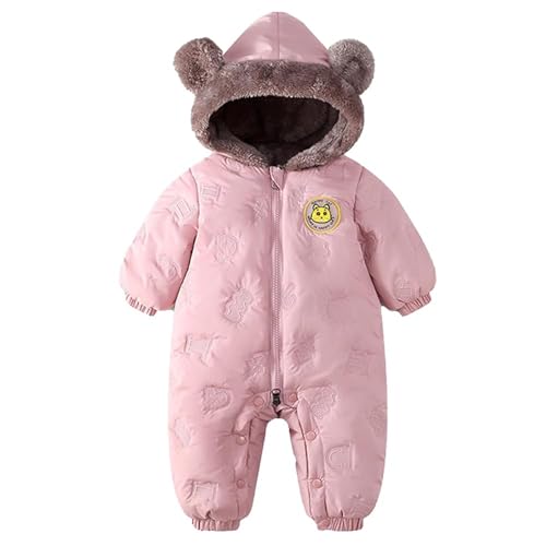 JiAmy Baby Winter Overall Mit Kapuze Schneeanzüge Outfits Fleece Bär Strampler Jungen Mädchen Jumpsuit Spielanzug Rosa 18-24 Monate von JiAmy
