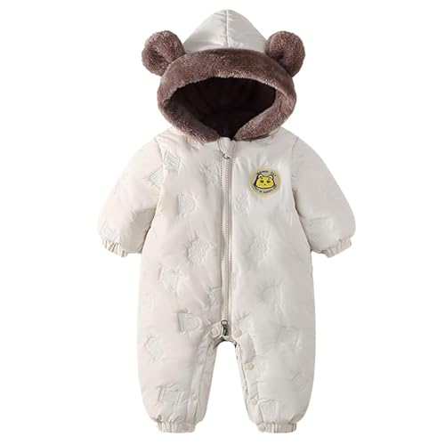 JiAmy Baby Winter Overall Mit Kapuze Schneeanzüge Outfits Fleece Bär Strampler Jungen Mädchen Jumpsuit Spielanzug Weiß 6-12 Monate von JiAmy