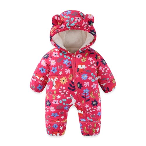 JiAmy Baby Winter Schneeanzug, Kleinkind Bär Kapuze Fold-Over Fäustlinge Füßlinge Overall Kleinkind Warm Fleece Strampler Mädchen Jungen Warm Jumpsuit 12-18 Monate von JiAmy