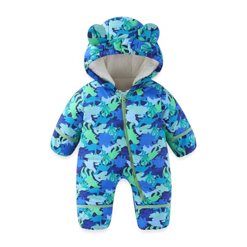 JiAmy Baby Winter Schneeanzug, Kleinkind Bär Kapuze Fold-Over Fäustlinge Füßlinge Overall Kleinkind Warm Fleece Strampler Mädchen Jungen Warm Jumpsuit 18-24 Monate von JiAmy