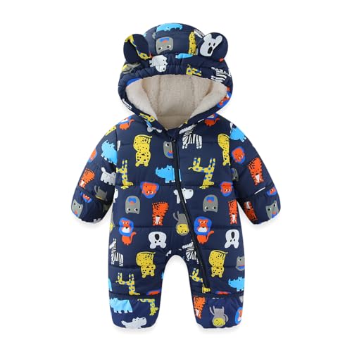 JiAmy Baby Winter Schneeanzug, Kleinkind Bär Kapuze Fold-Over Fäustlinge Füßlinge Overall Kleinkind Warm Fleece Strampler Mädchen Jungen Warm Jumpsuit 9-12 Monate von JiAmy