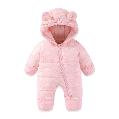 JiAmy Baby Winter Schneeanzug, Kleinkind Bär Kapuze Fold-Over Fäustlinge Füßlinge Overall Kleinkind Warm Fleece Strampler Mädchen Jungen Warm Jumpsuit 9-12 Monate von JiAmy